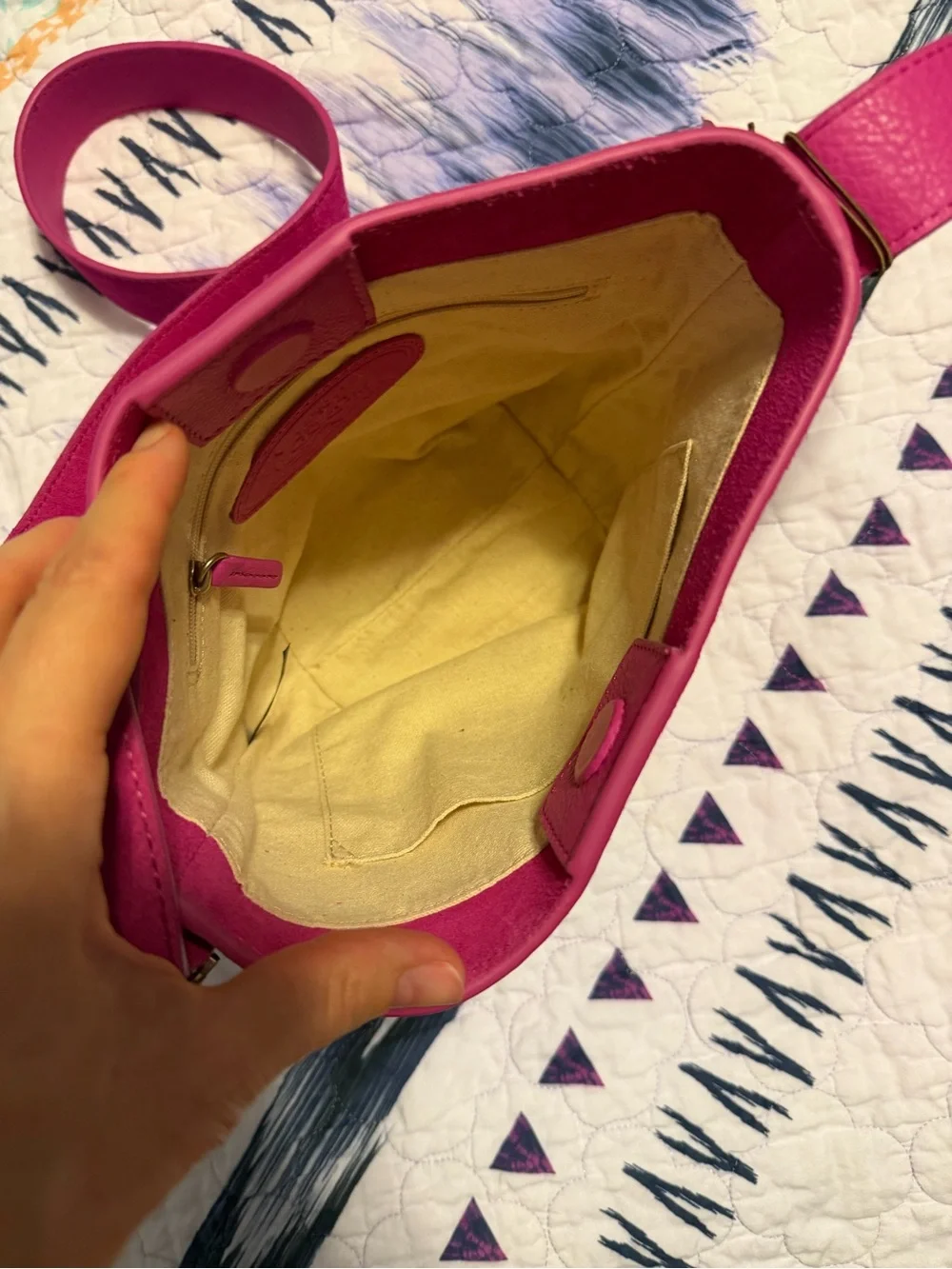 Magenta Suede Bucket Crossbody Bag